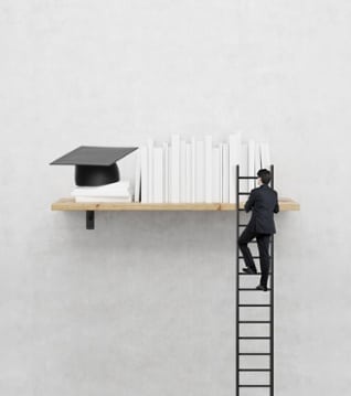 student climbing ladder