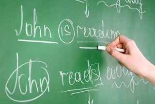 teaching grammar on a blackboard
