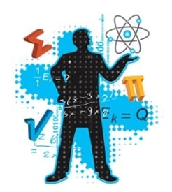 man surrounded by calculus symbols