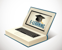 Laptop computer with E-Learning describing instructional design in education.