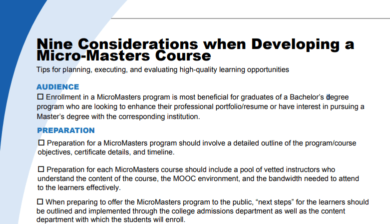 Checklist: 9 Considerations When Developing a MicroMasters Course