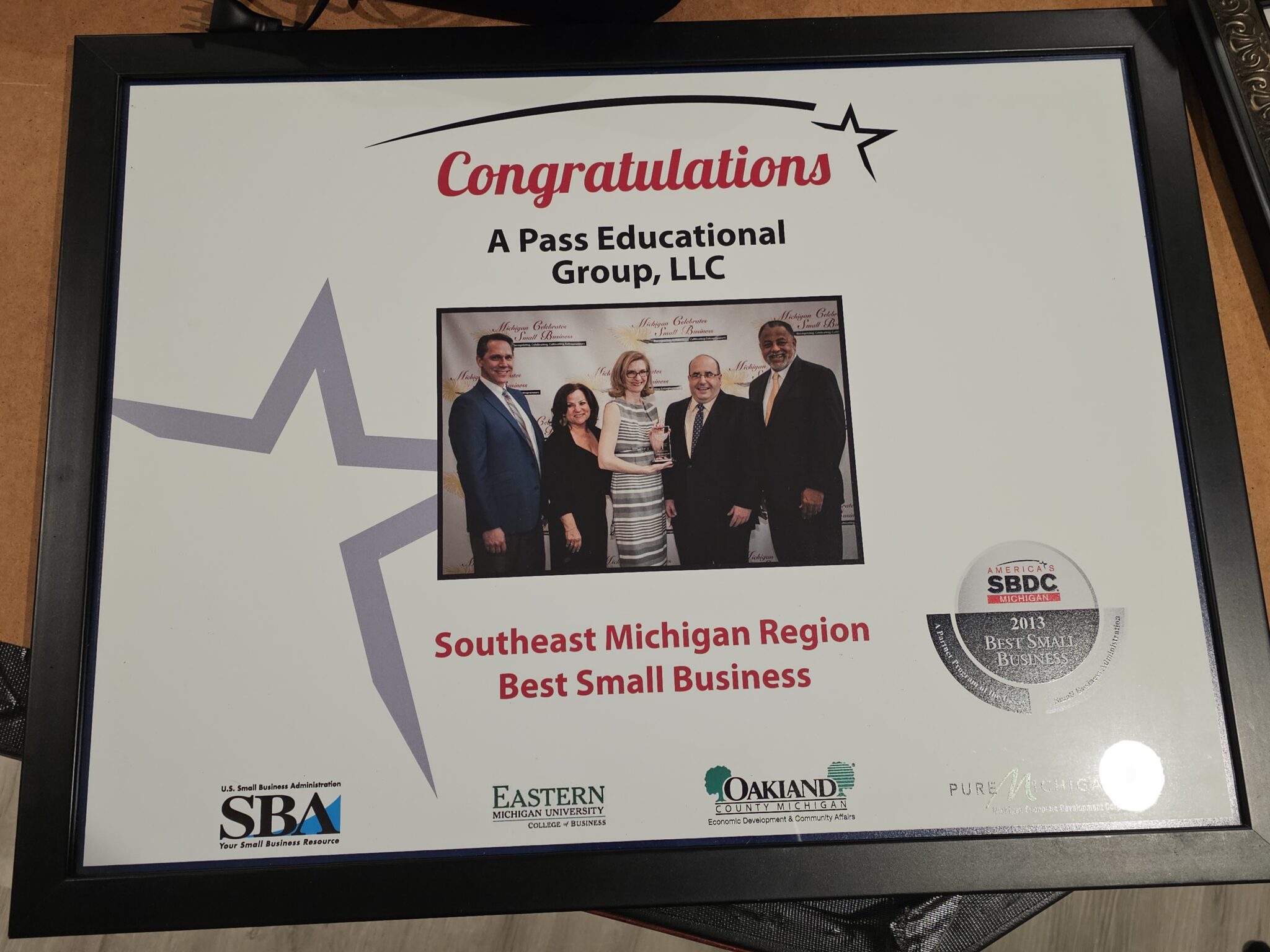 2013 Southeast Michigan Region Best Small Business award